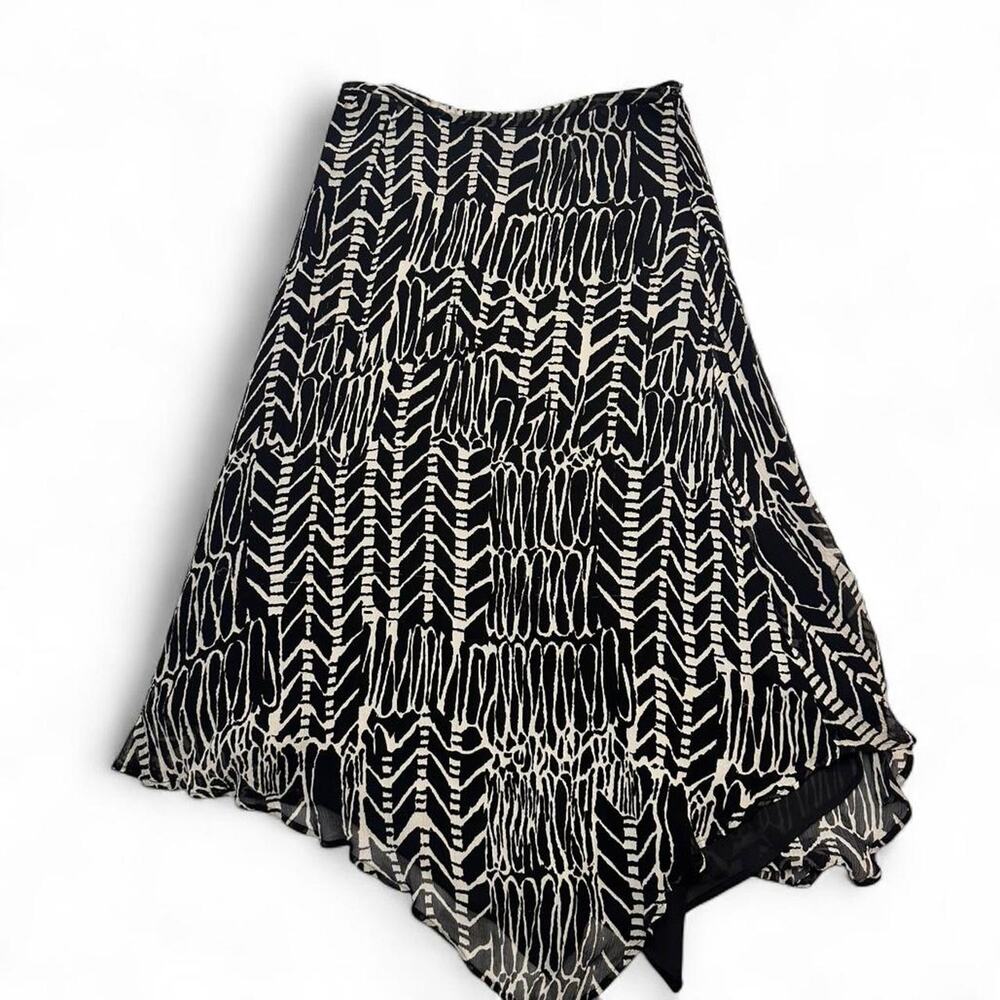 Valerie Stephen’s Black & White Maxi Skirt 100%Silk Size 10 Women Large Low Rise